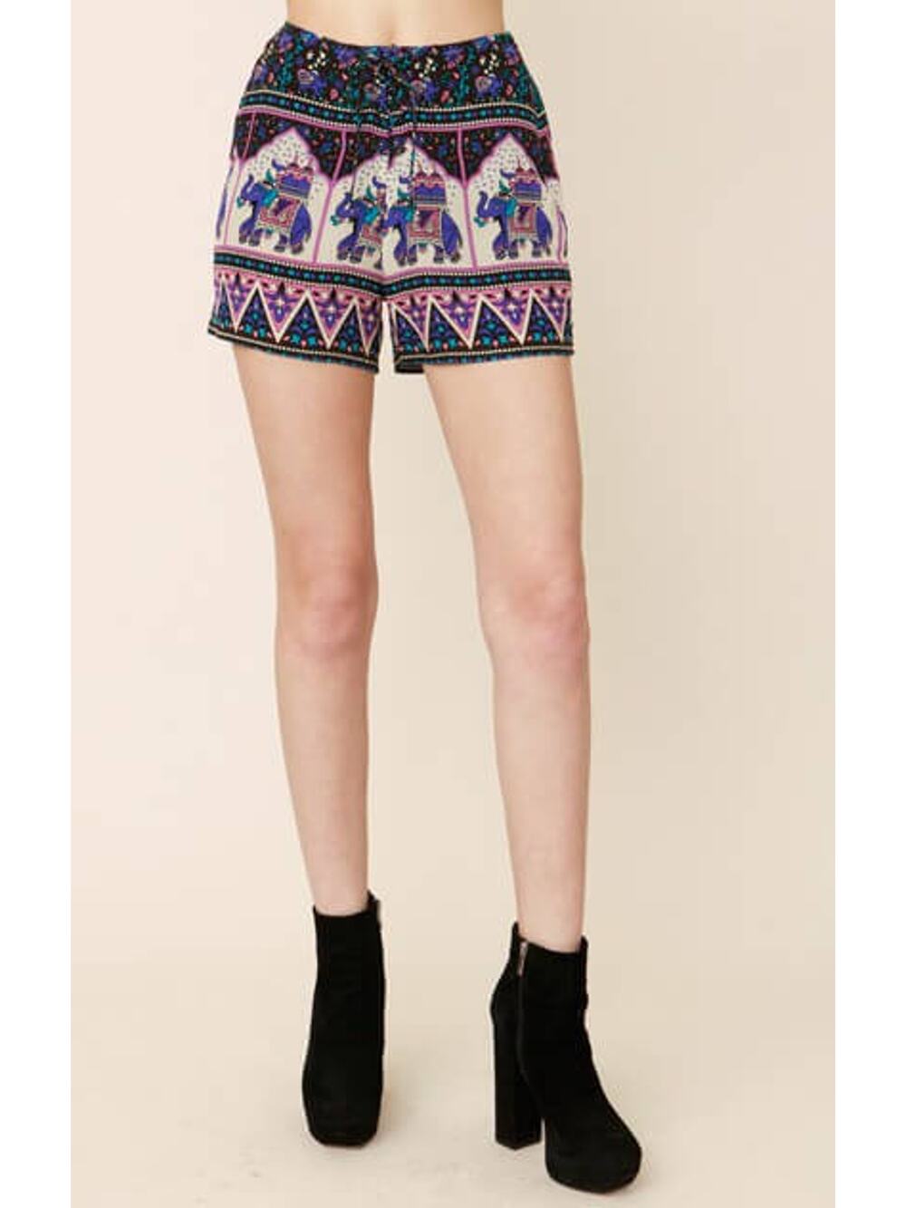 NEW $267 WINTER KATE NICOLE RICHIE LILA 100% VINTAGE SILK ELEPHANT BOHO SHORTS S